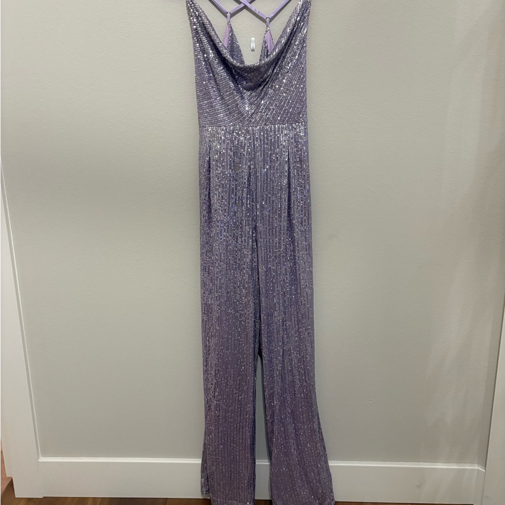 NWT Free People Sparkling Purple sequin Jumpsuit. Small